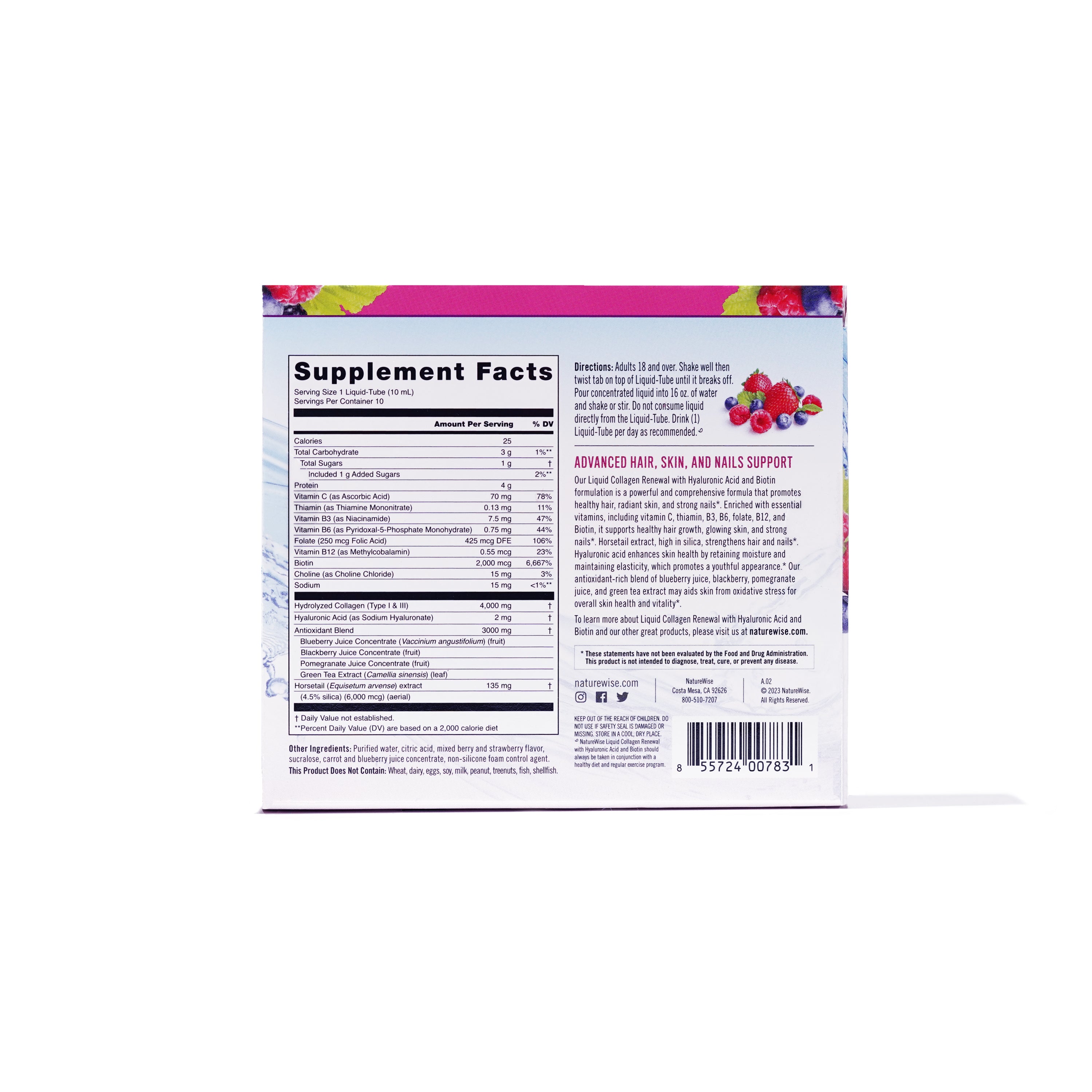 Liquid collagen back of box supplement facts