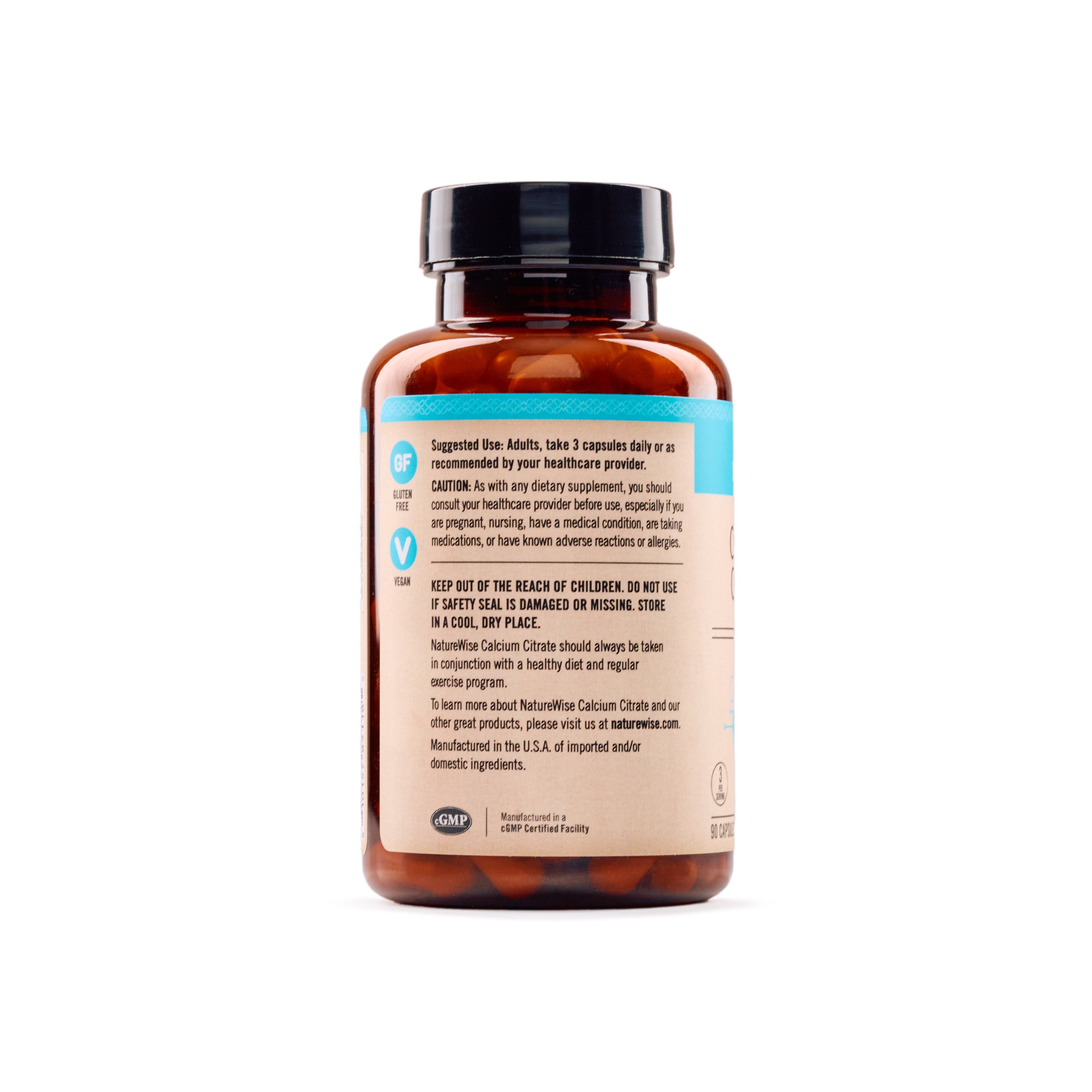 NatureWise Calcium Citrate side of bottle.