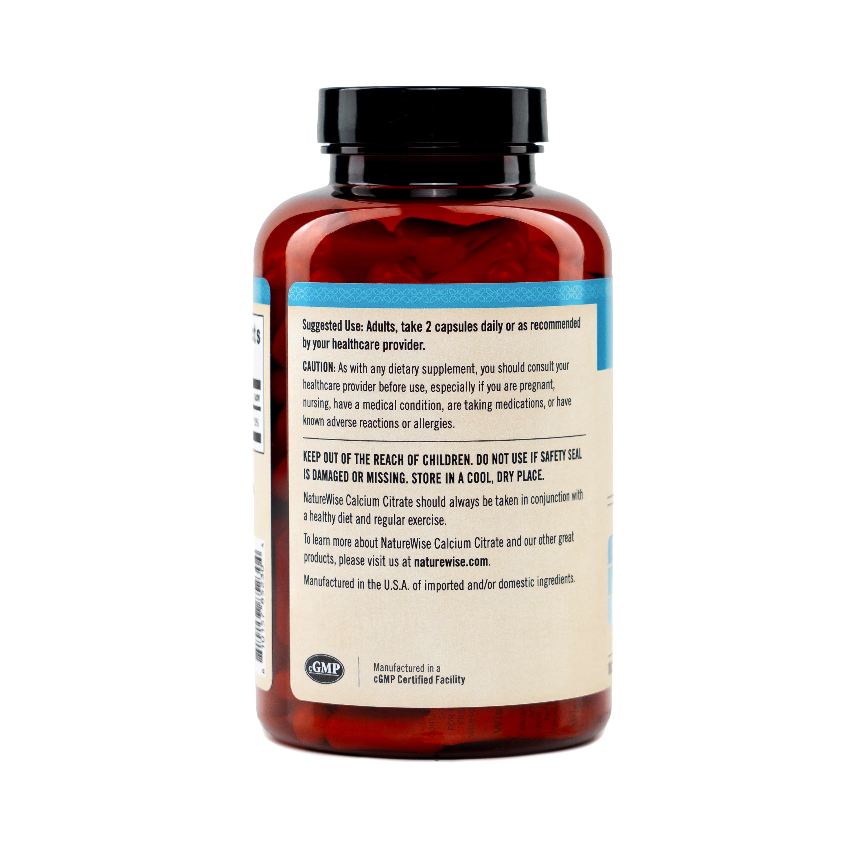 NatureWise Calcium Citrate 300 mg 180 Capsules supplement bottle with label on a white background