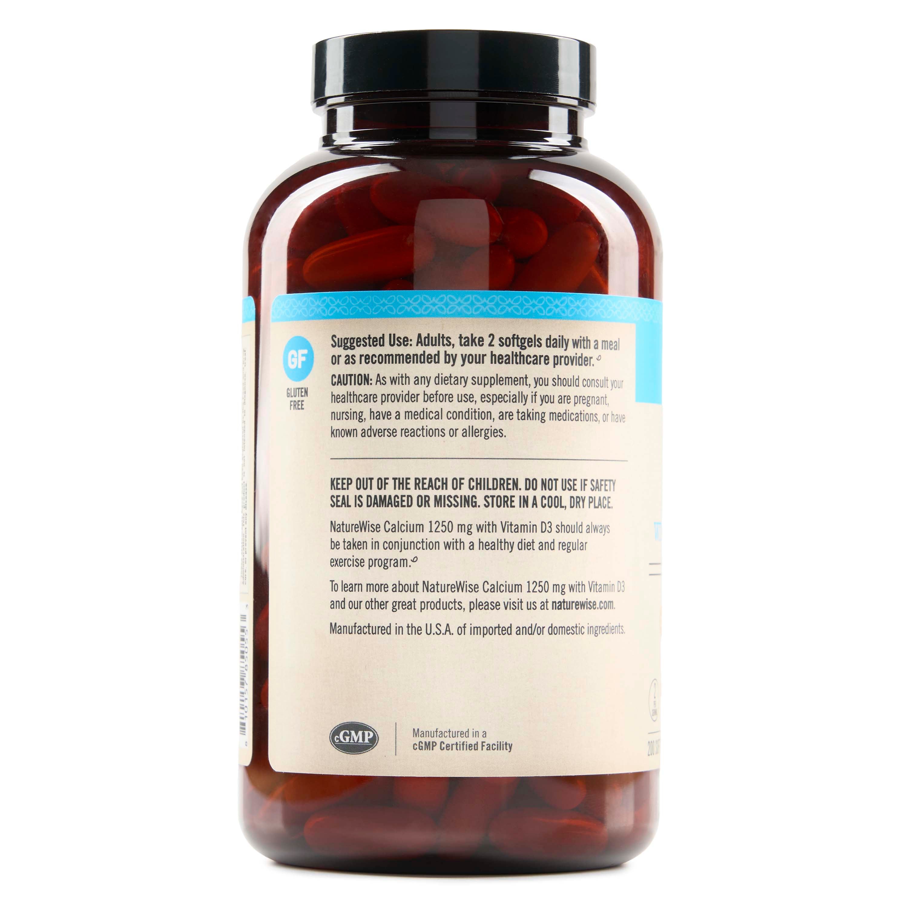 NatureWise Calcium supplement bottle showing suggested use on a white background