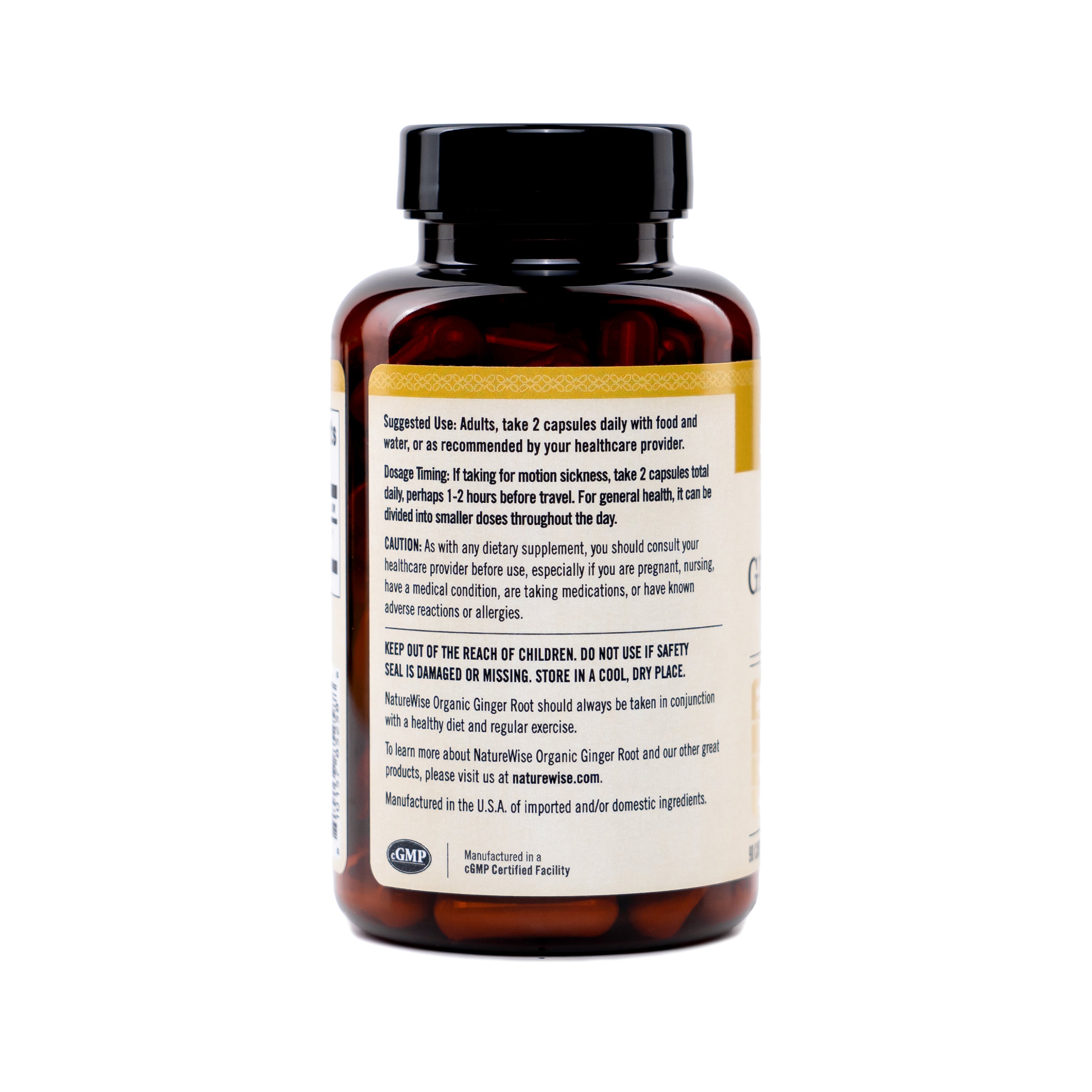NatureWise Organic Ginger Supplement bottle with label on a white background