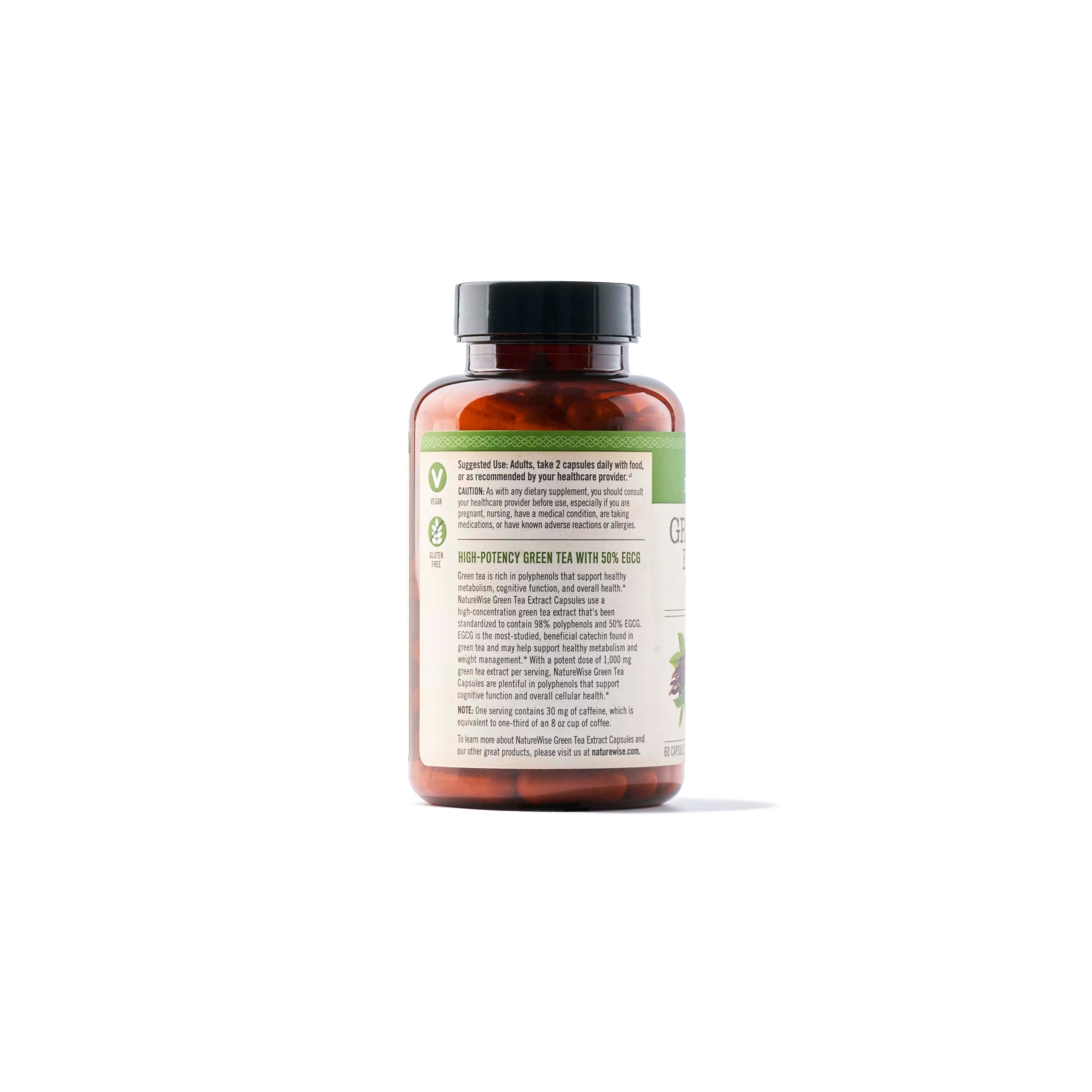 Side of NatureWise Green Tea supplement showing suggested use.