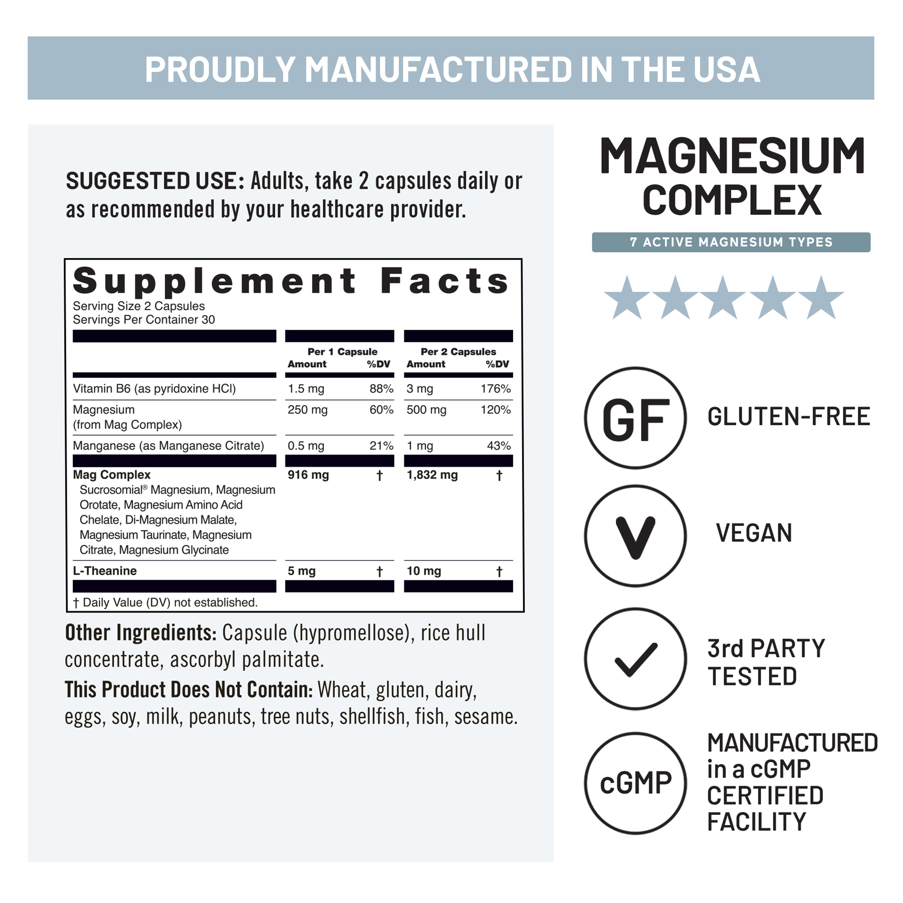 NatureWise Magnesium Complex with 7 active magnesium types supplement fact panel.