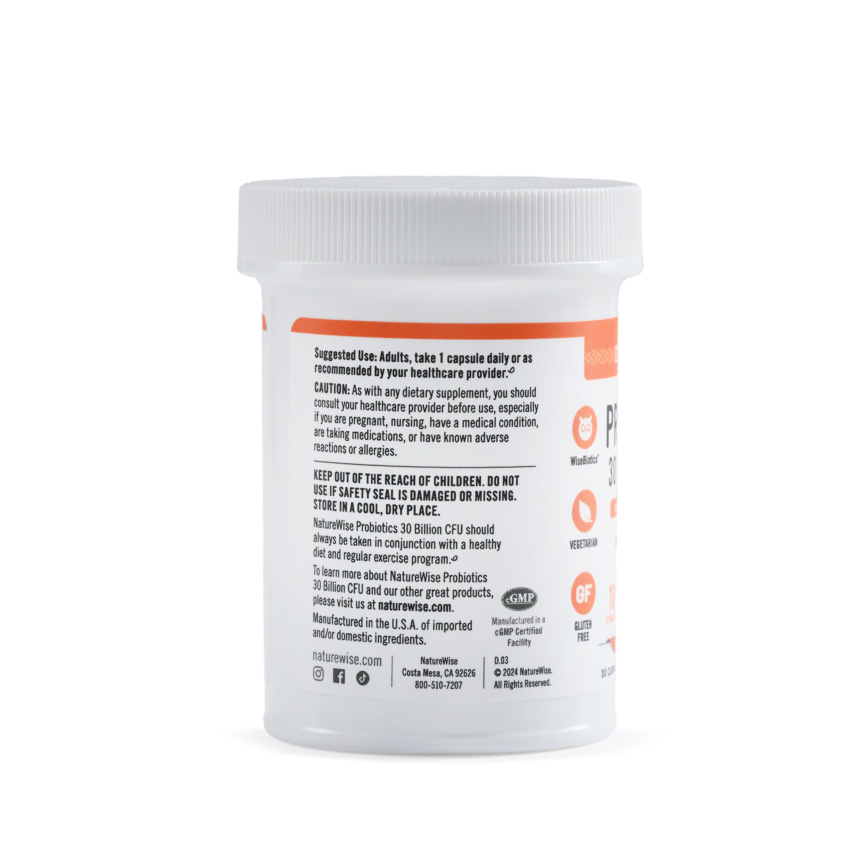 Max care probiotic supplement container with label on a white background