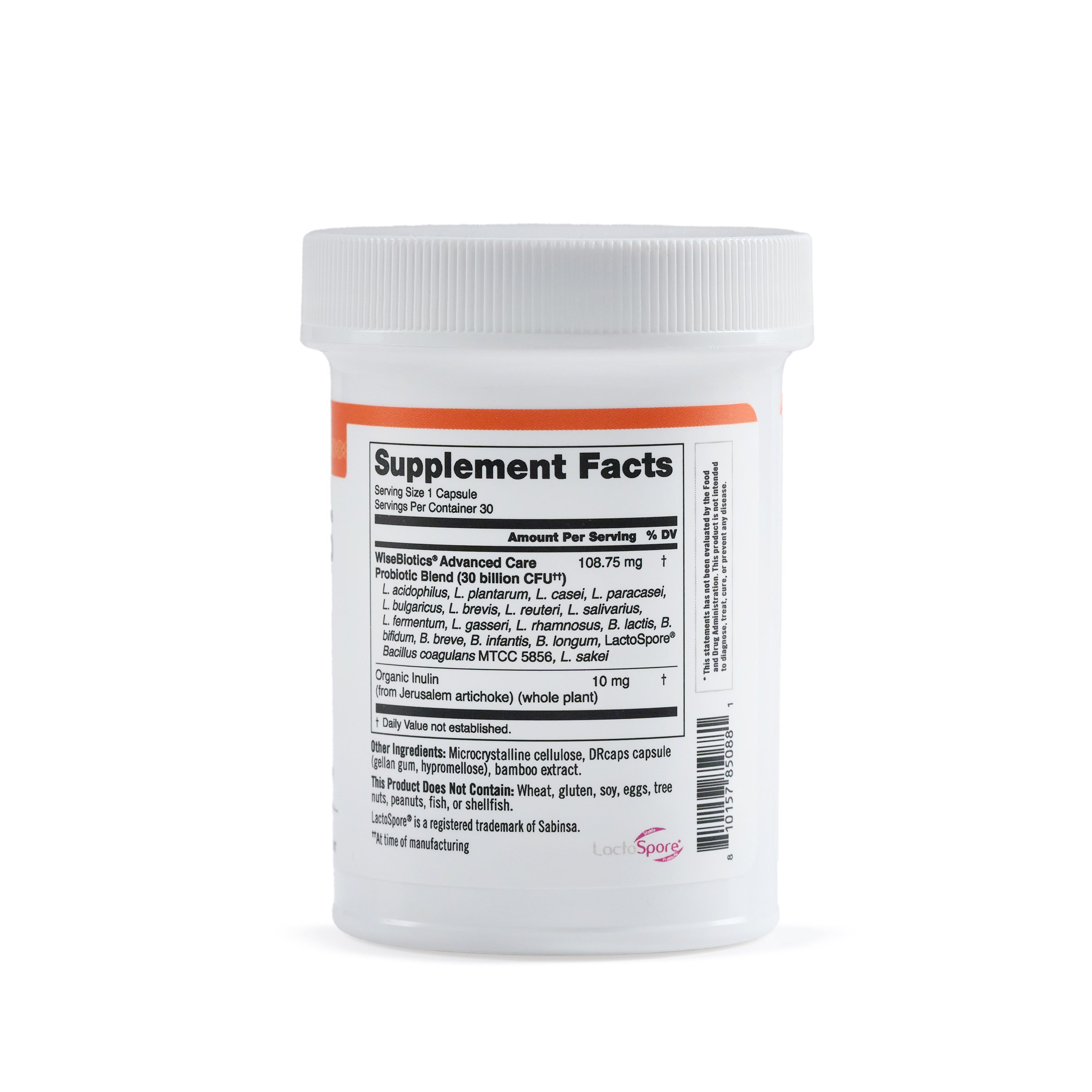 Probiotic container with label on a white background