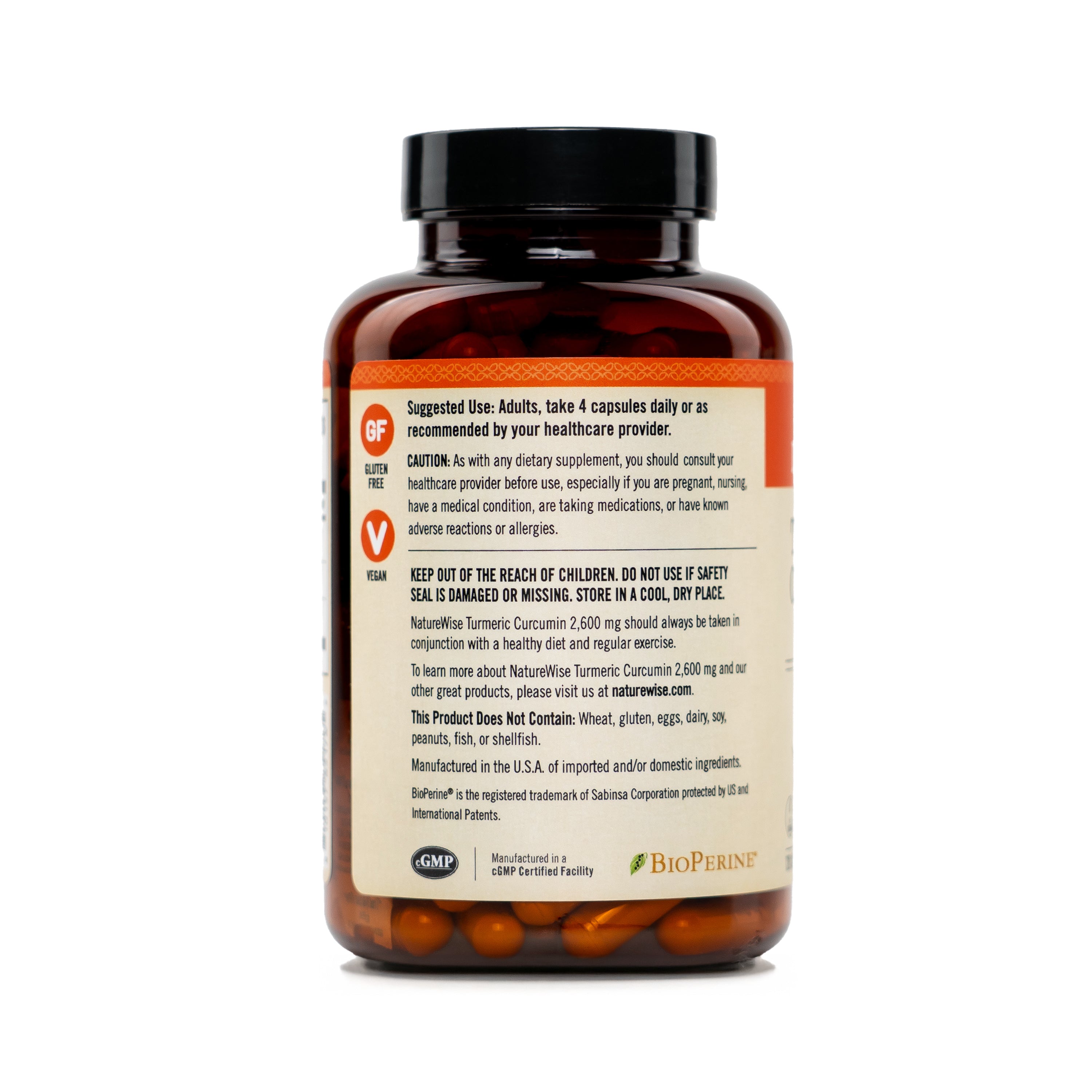 Extra strength turmeric curcumin supplement bottle with label on a white background