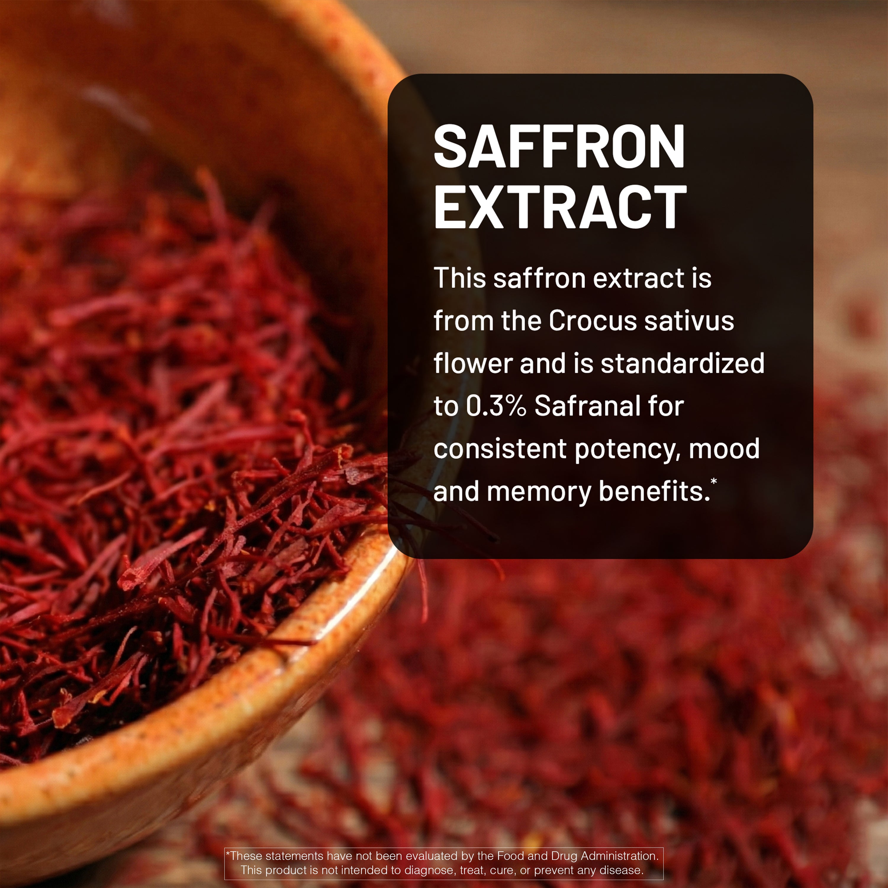 Saffron extract with text about its properties and benefits.