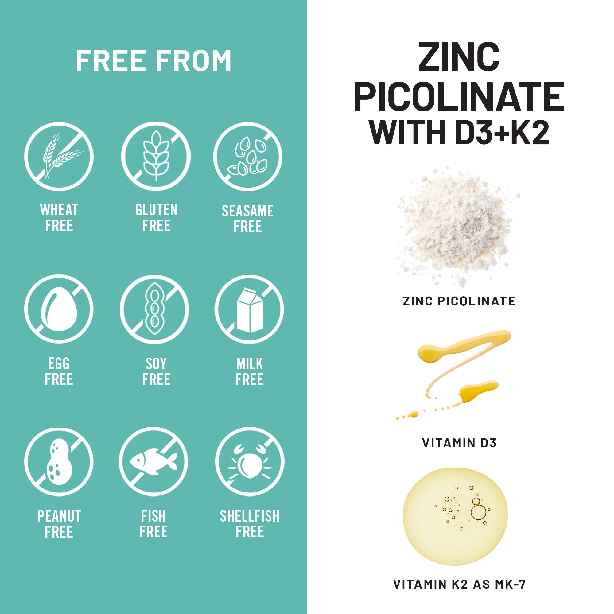 Product label with nutritional information and ingredient free claims on a green and white background.