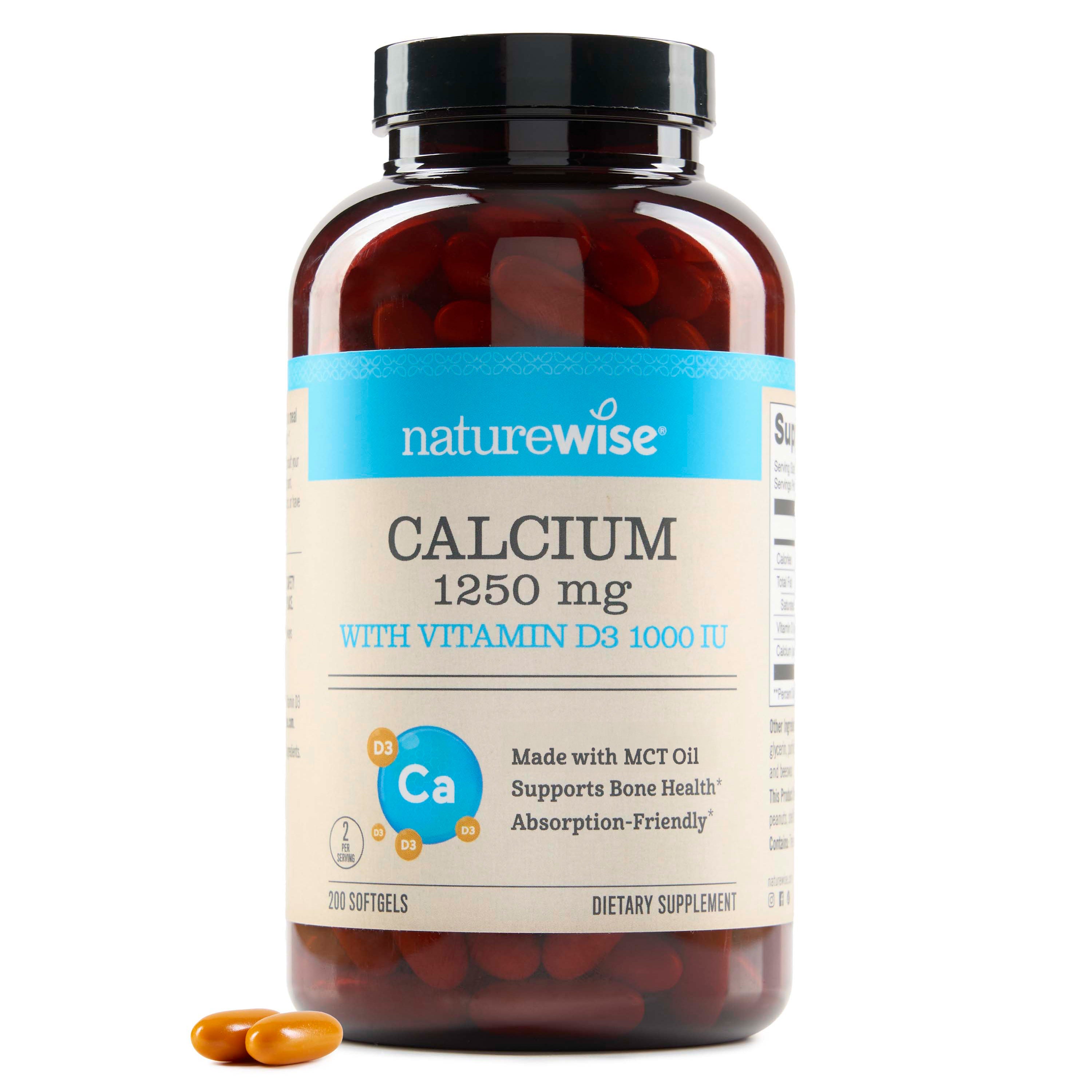 NatureWise Calcium supplement bottle with label on a white background