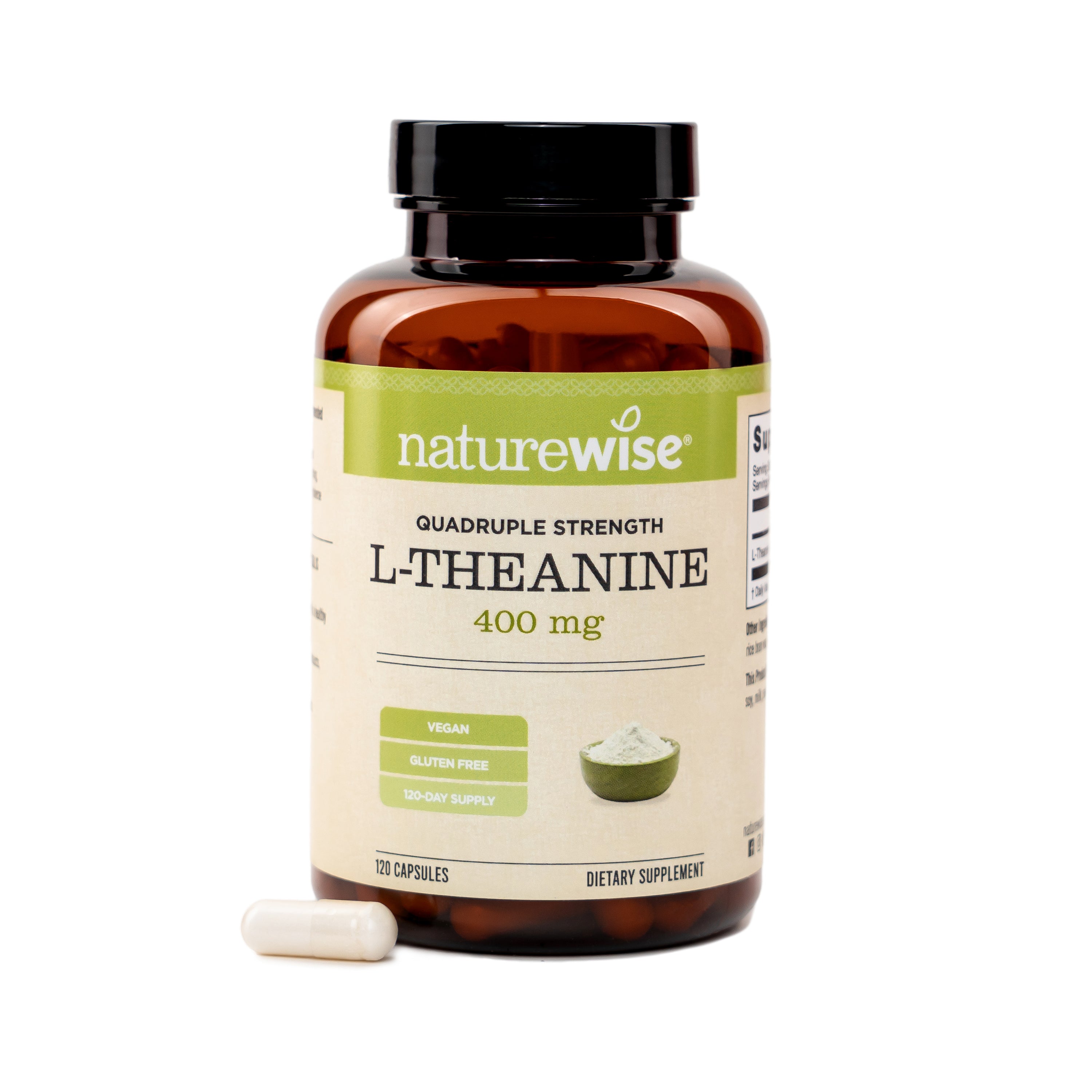 NatureWise Quadruple Strength L-Theanine supplement bottle on a white background