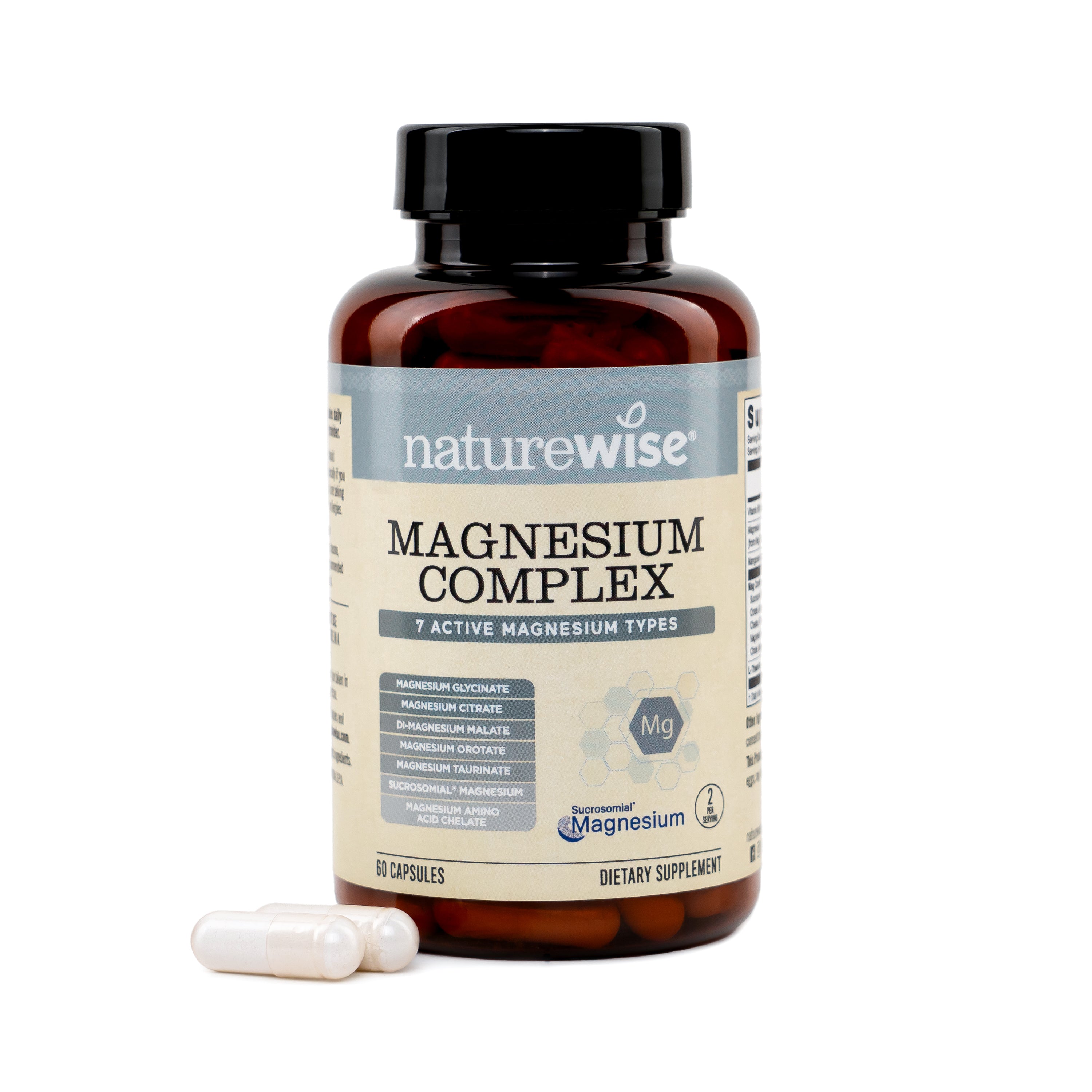 NatureWise Magnesium Complex with 7 active magnesium types supplement bottle with a white background