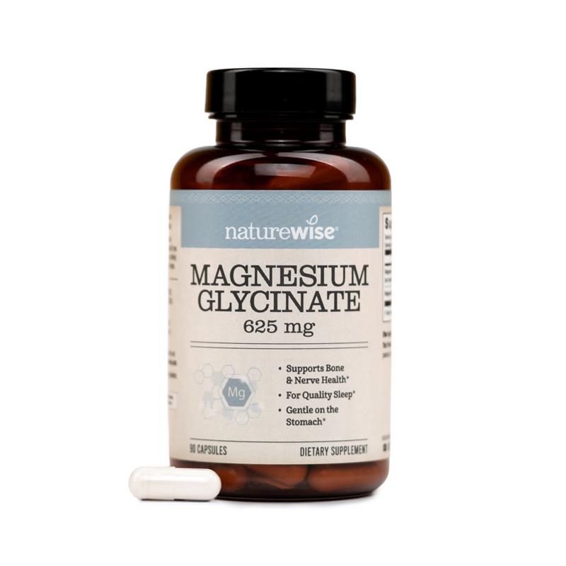 NatureWise Magnesium Glycinate supplement bottle with a white background
