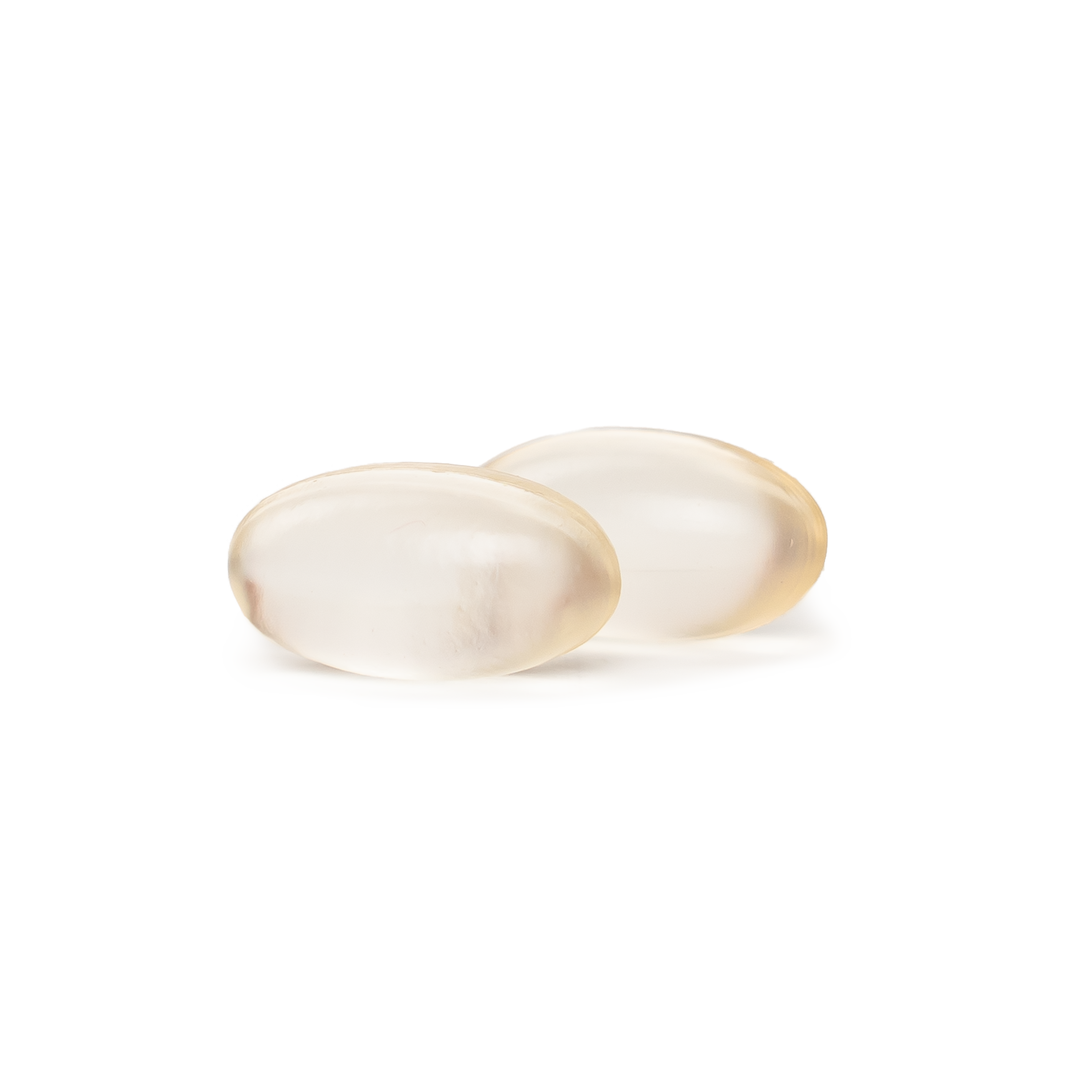 Two clear NatureWise Vegan Vitamin E softgel capsules on a blank background