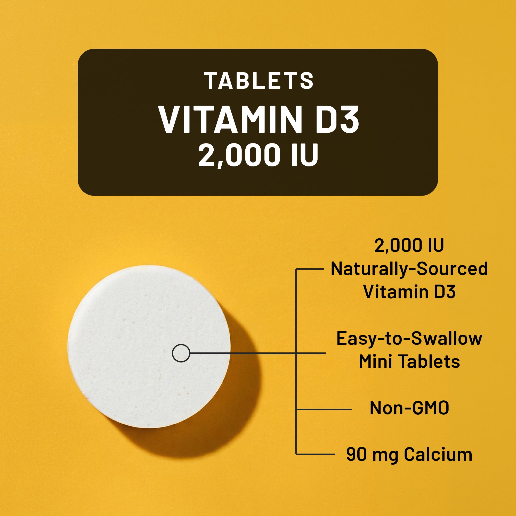 NatureWise Vitamin D3 2000IU tablets supplement bottle with product details on a yellow background