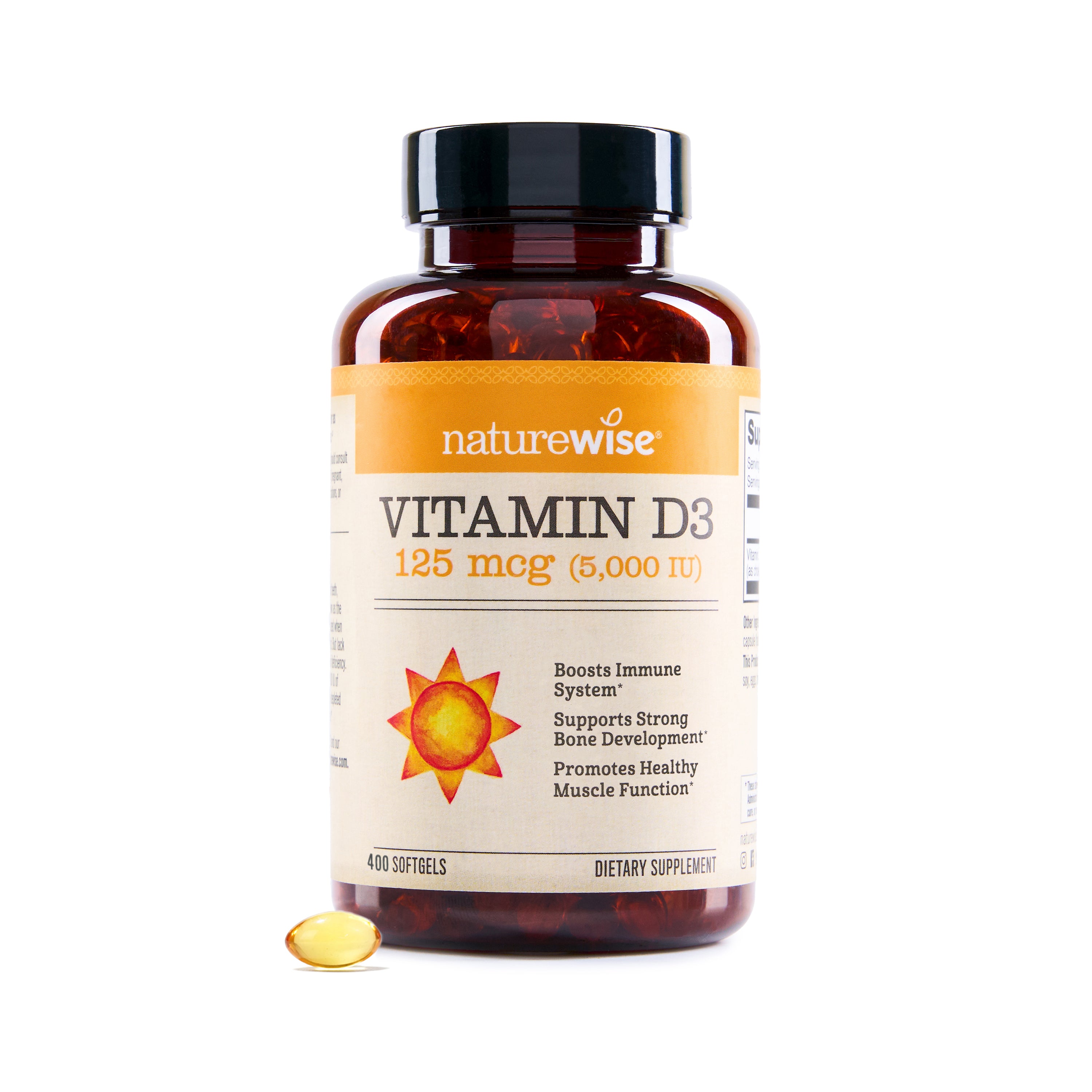 Naturewise Vitamin D3 5000IU 400 count supplement bottle with a white background