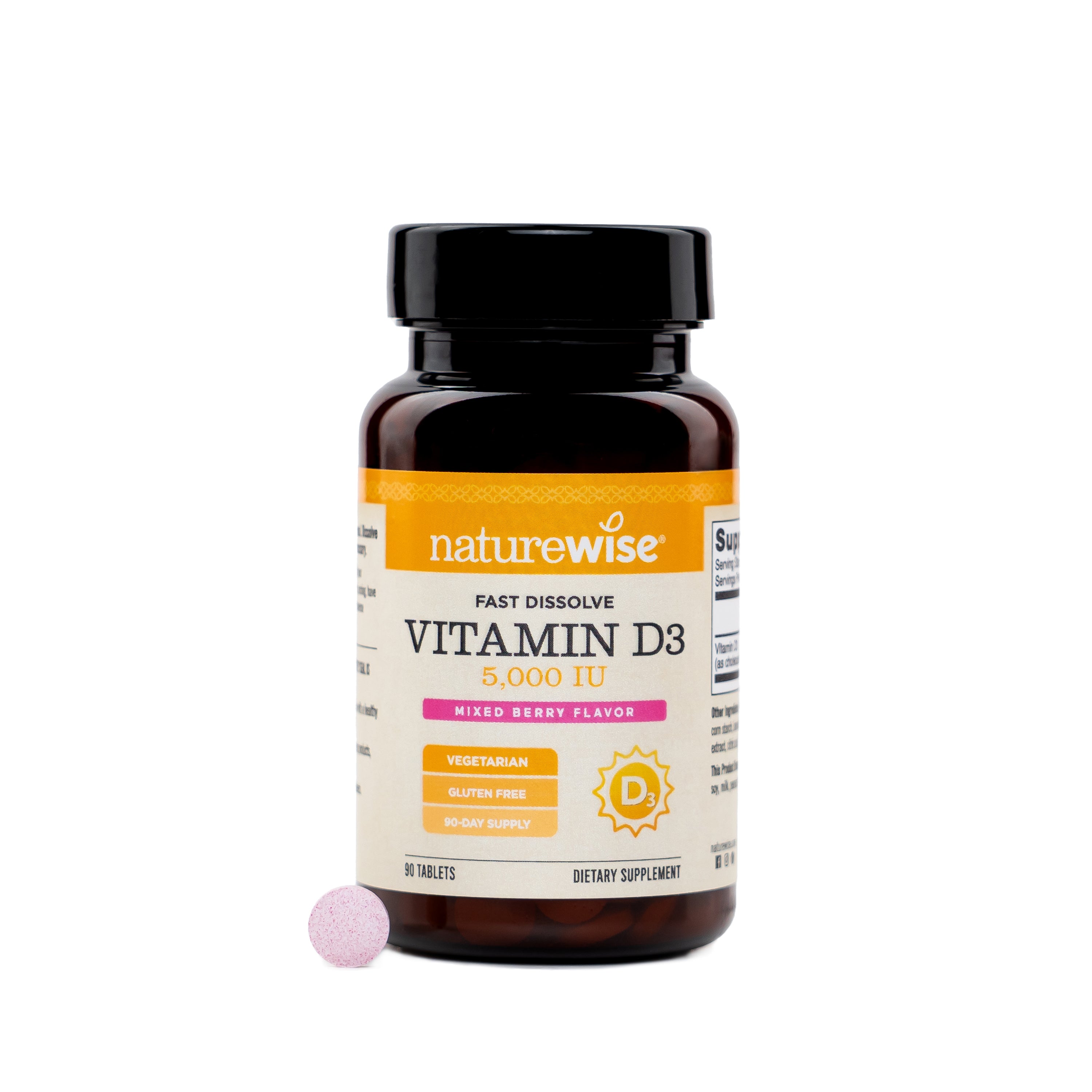 Naturewise Vitamin D3 fast dissolve supplement bottle on a white background