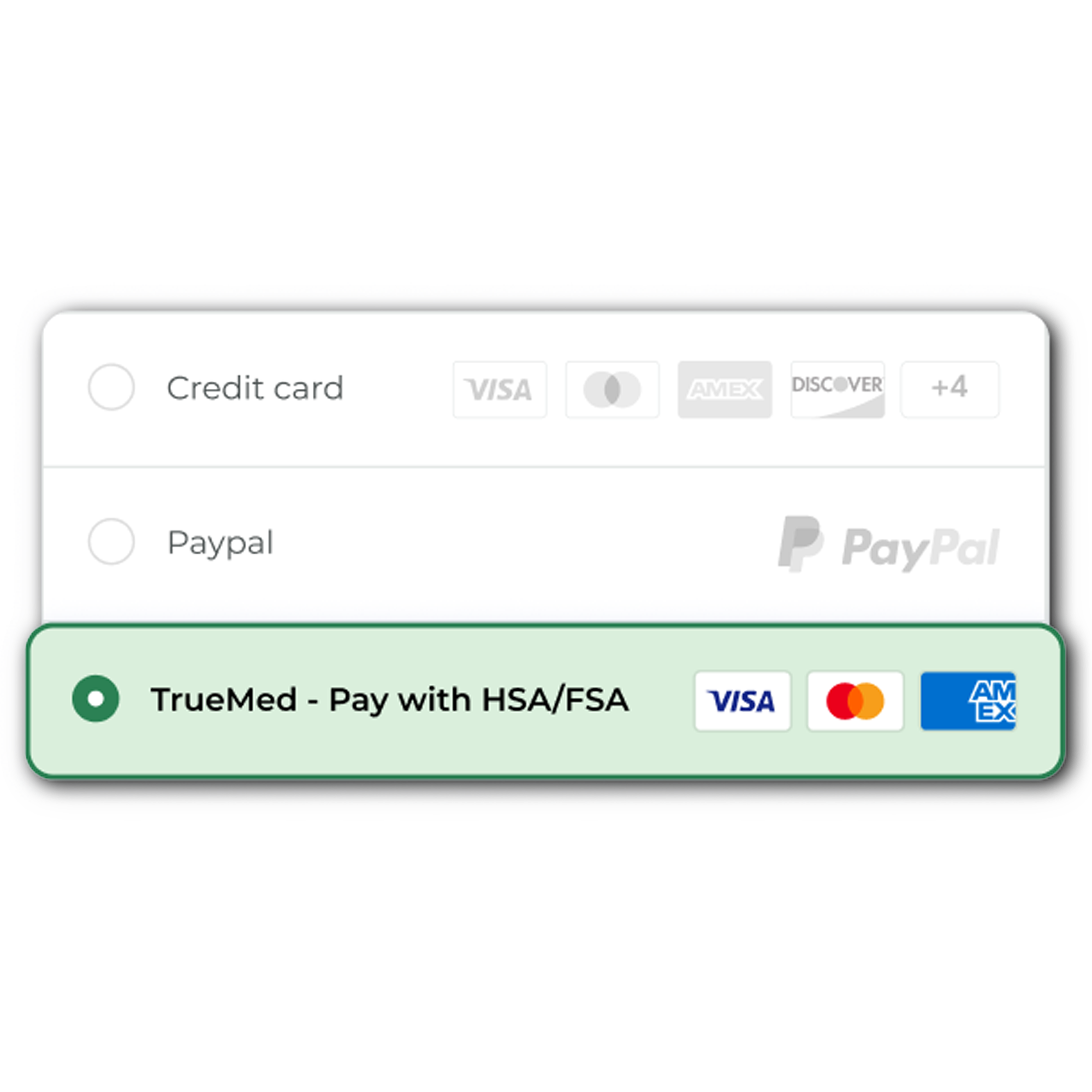 Payment method selection screen with Visa, Mastercard, and AMEX logos.