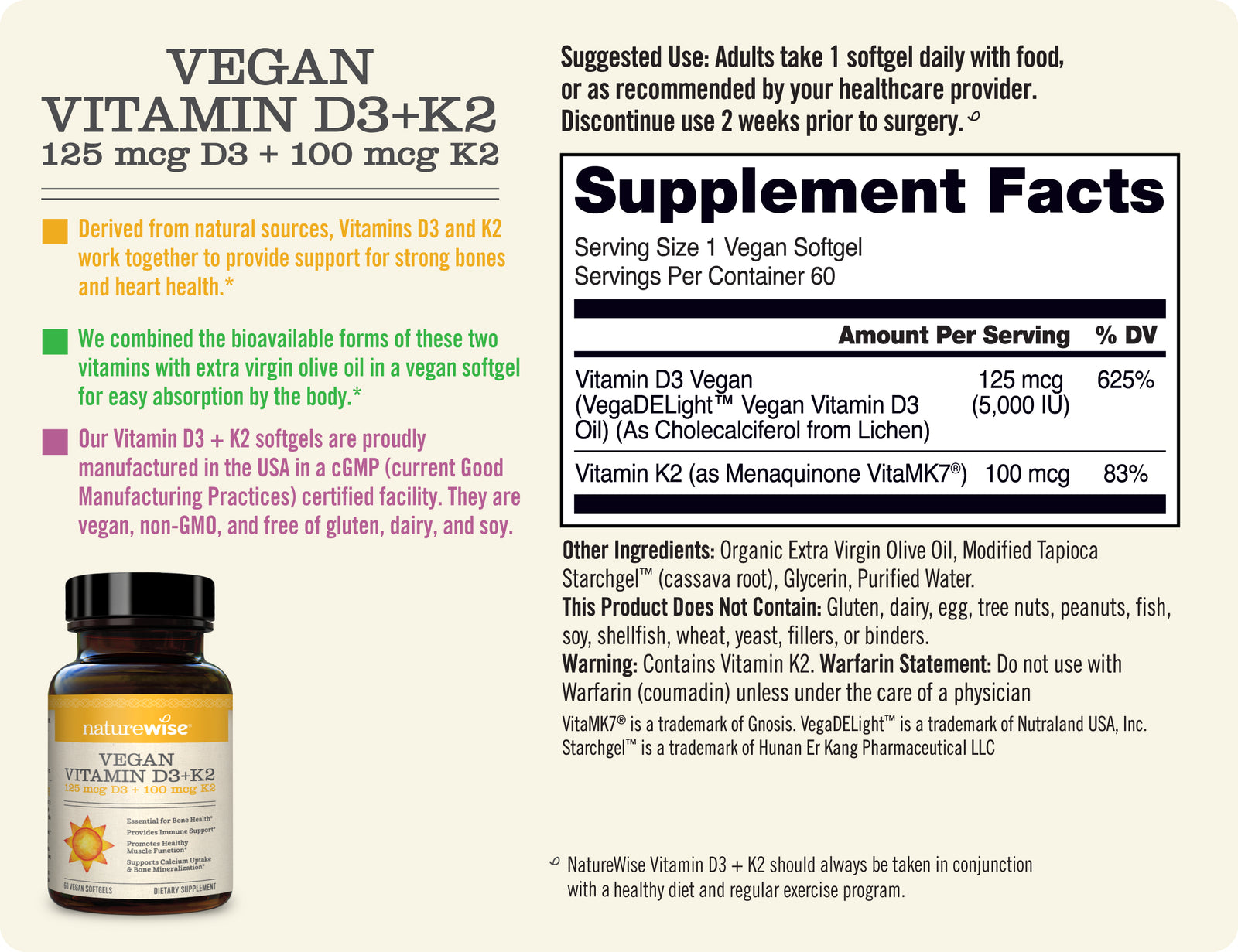 Vegan Vitamin D3 + K2 Sup Facts 