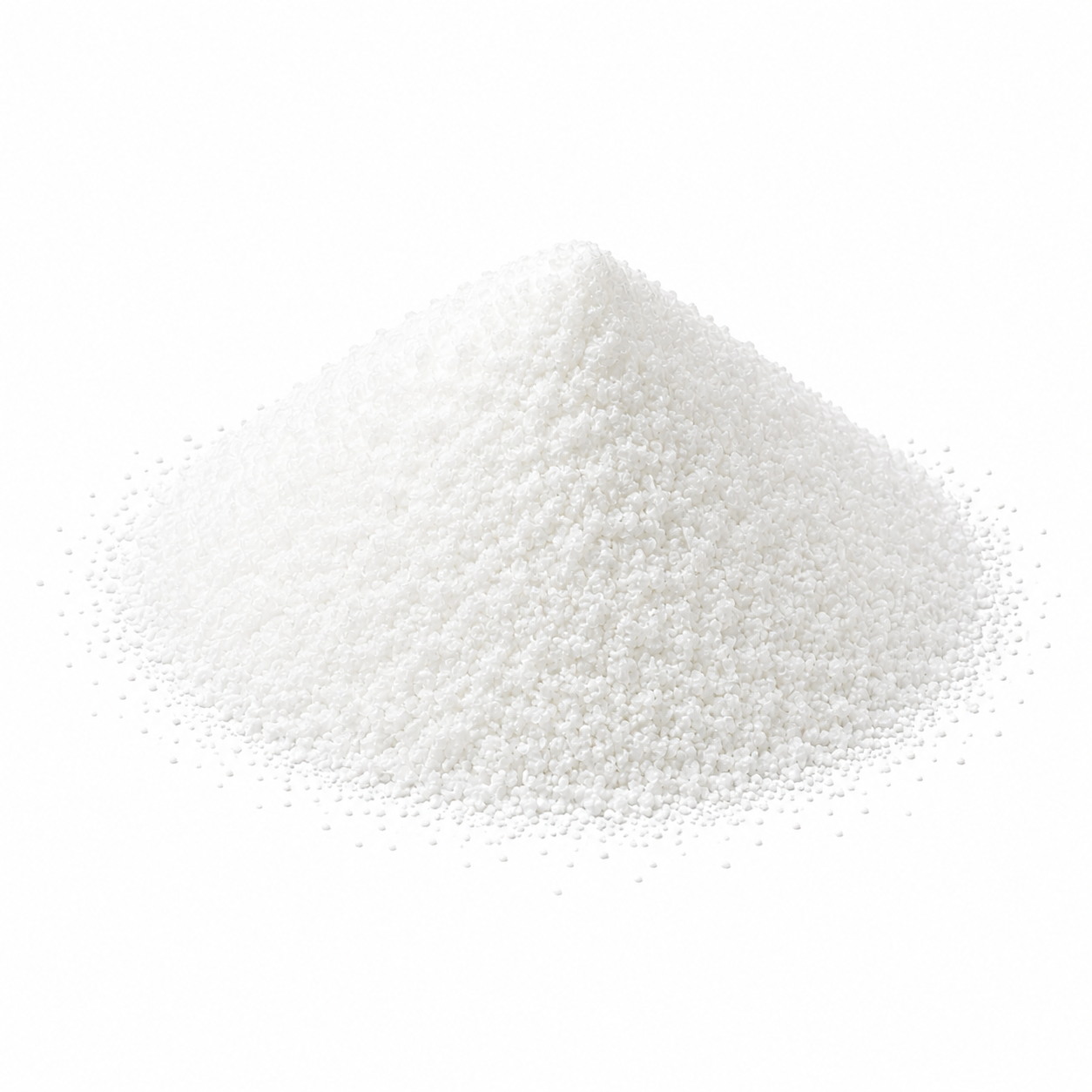 A small mound of L-Methionine on a plain white background.