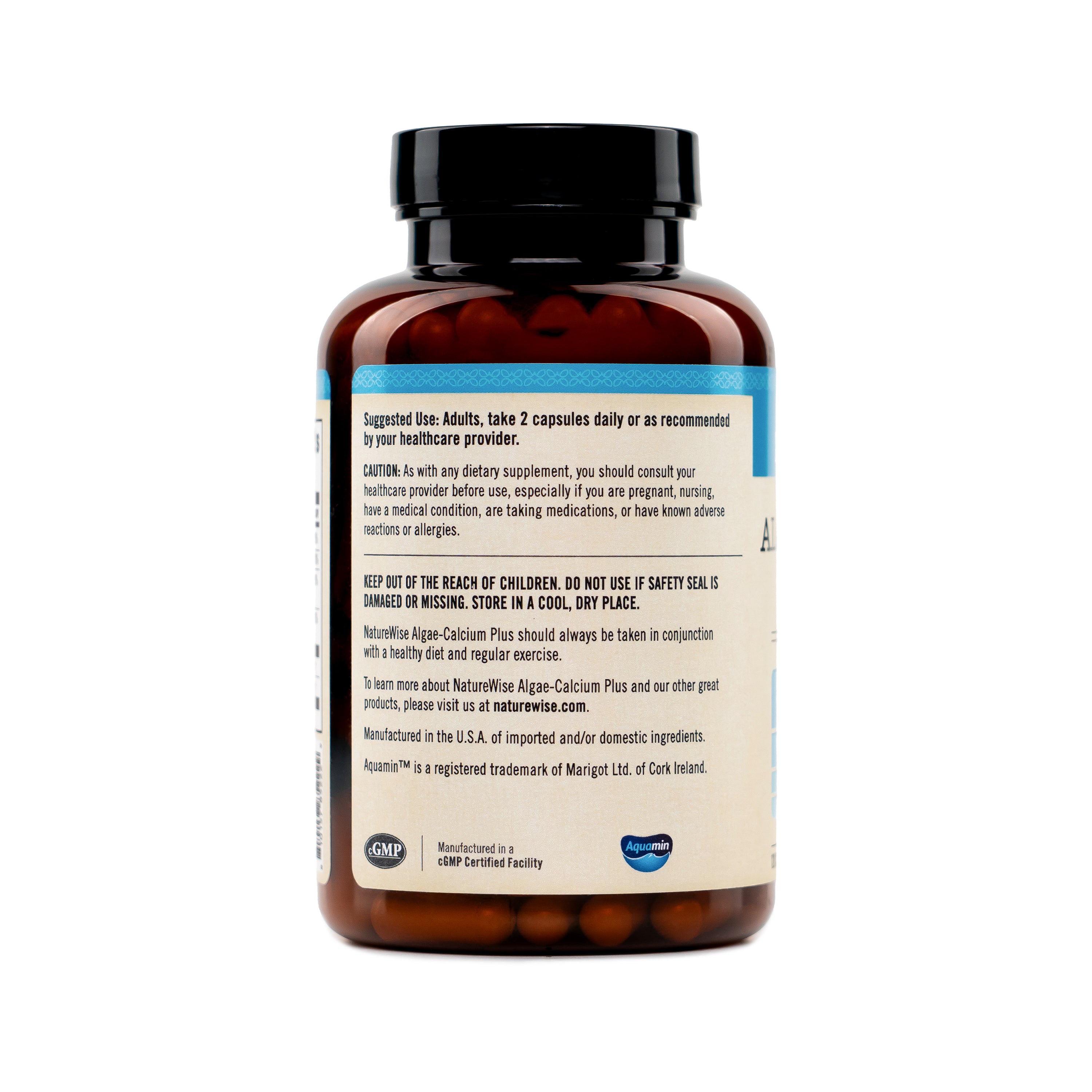 NatureWise Algae Calcium Plus  Supplement bottle with label on a white background