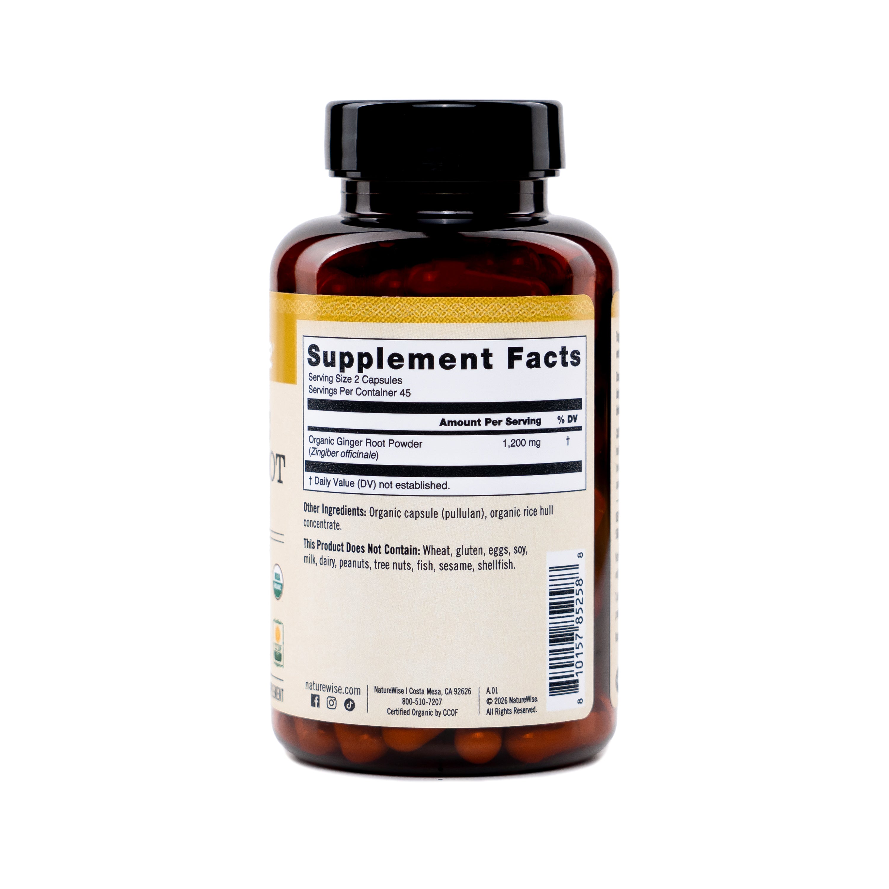 NatureWise Organic Root supplement bottle with supplement fact label on a white background