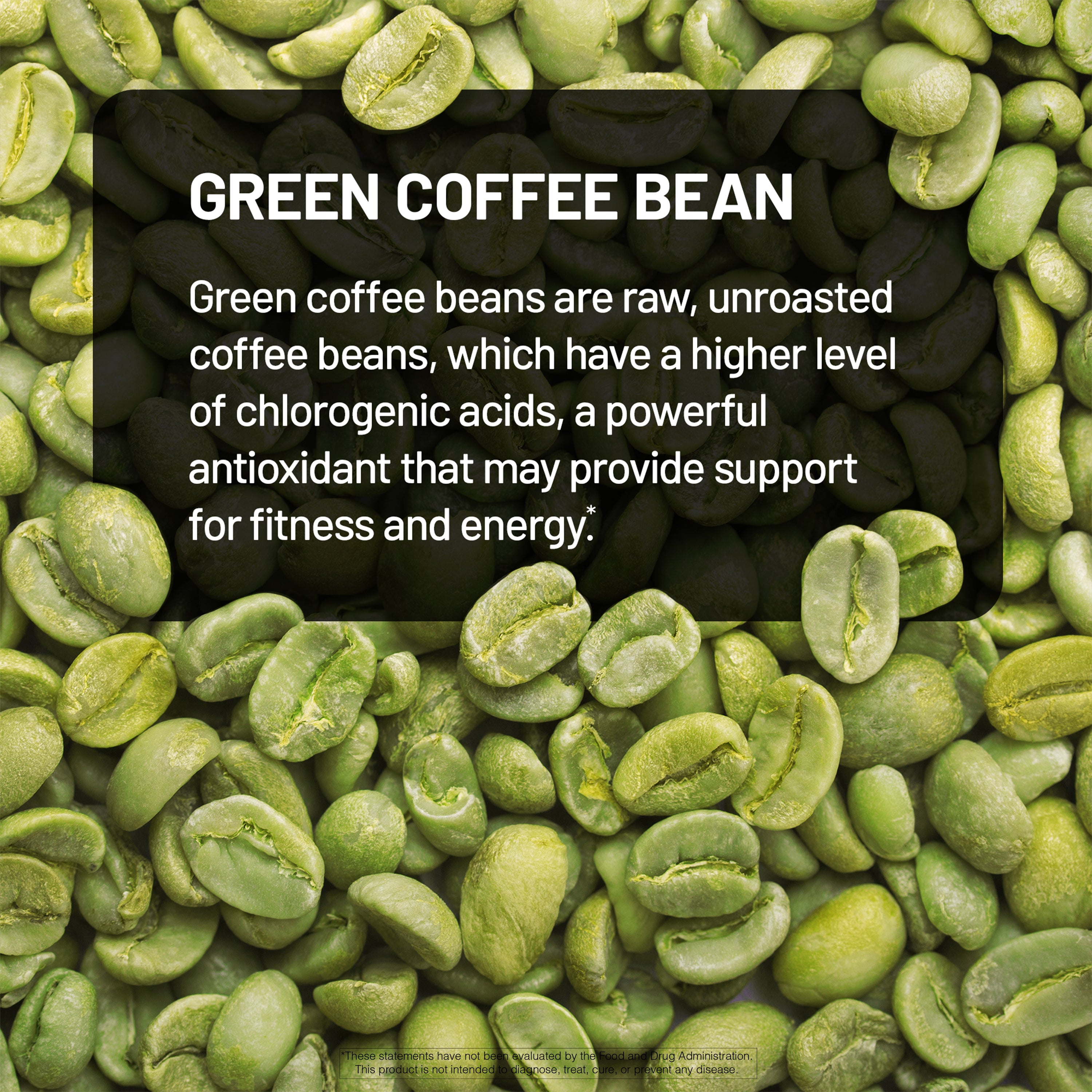 Green coffee beans with text about green coffee beans