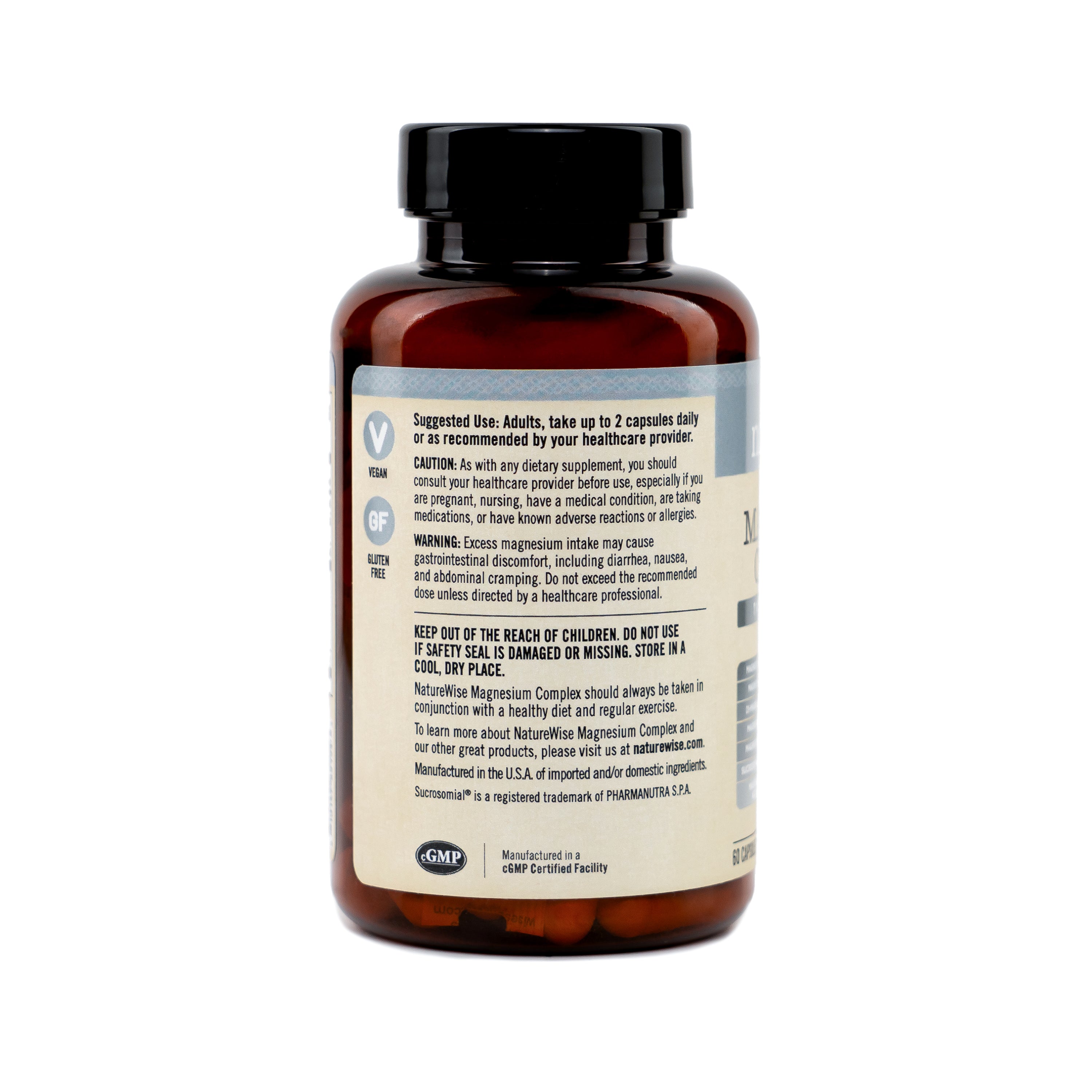 NatureWise Magnesium Complex with 7 active magnesium types supplement bottle with label on a white background