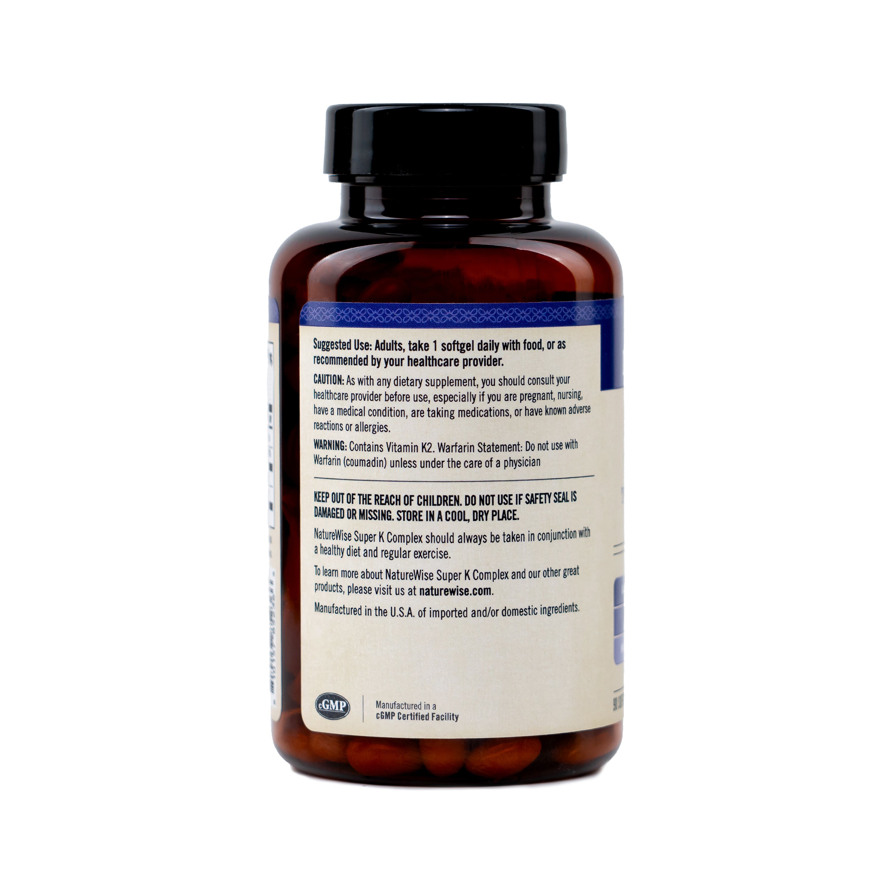 Brown Super K supplement bottle with label on a white background