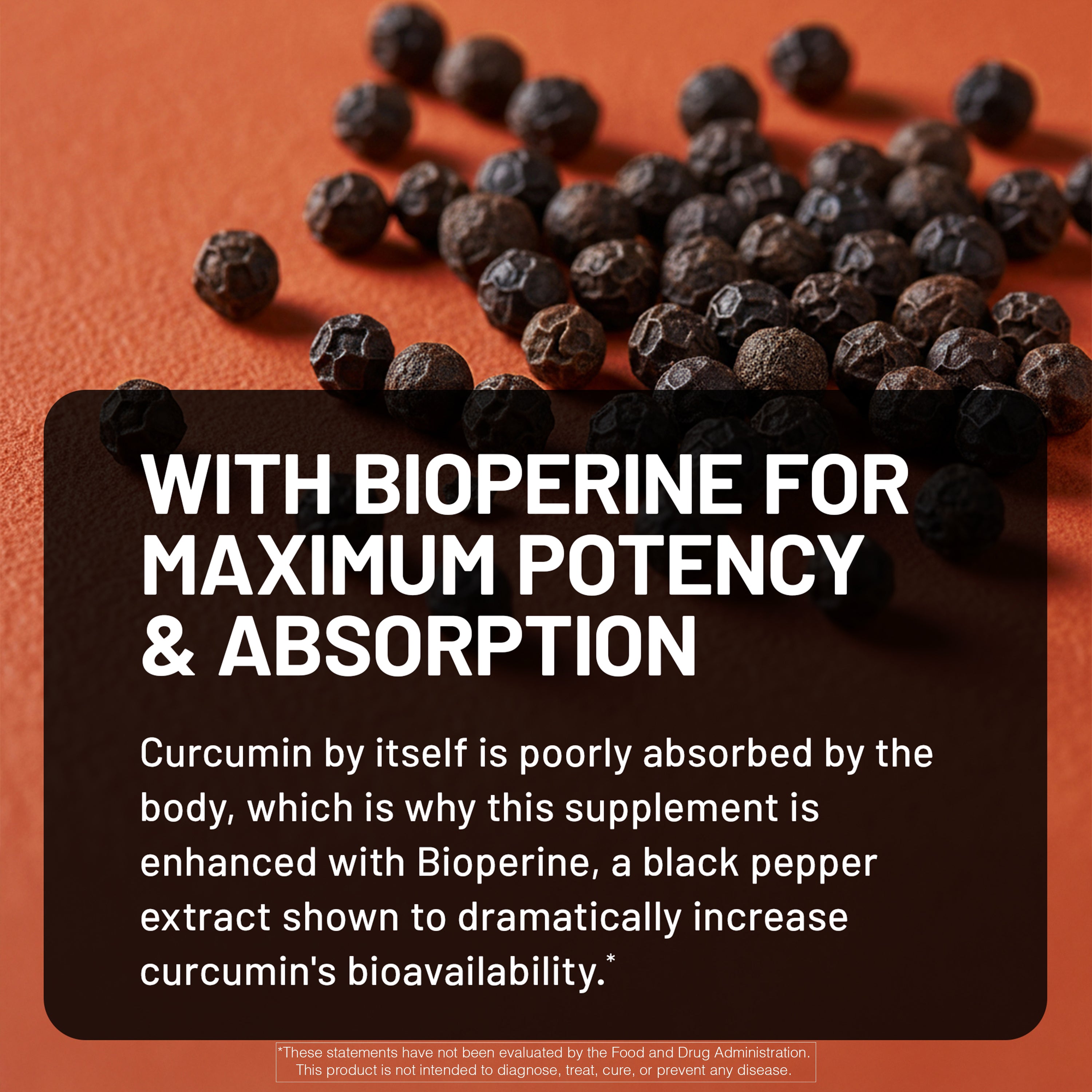 Black pepper extract with text on an orange background