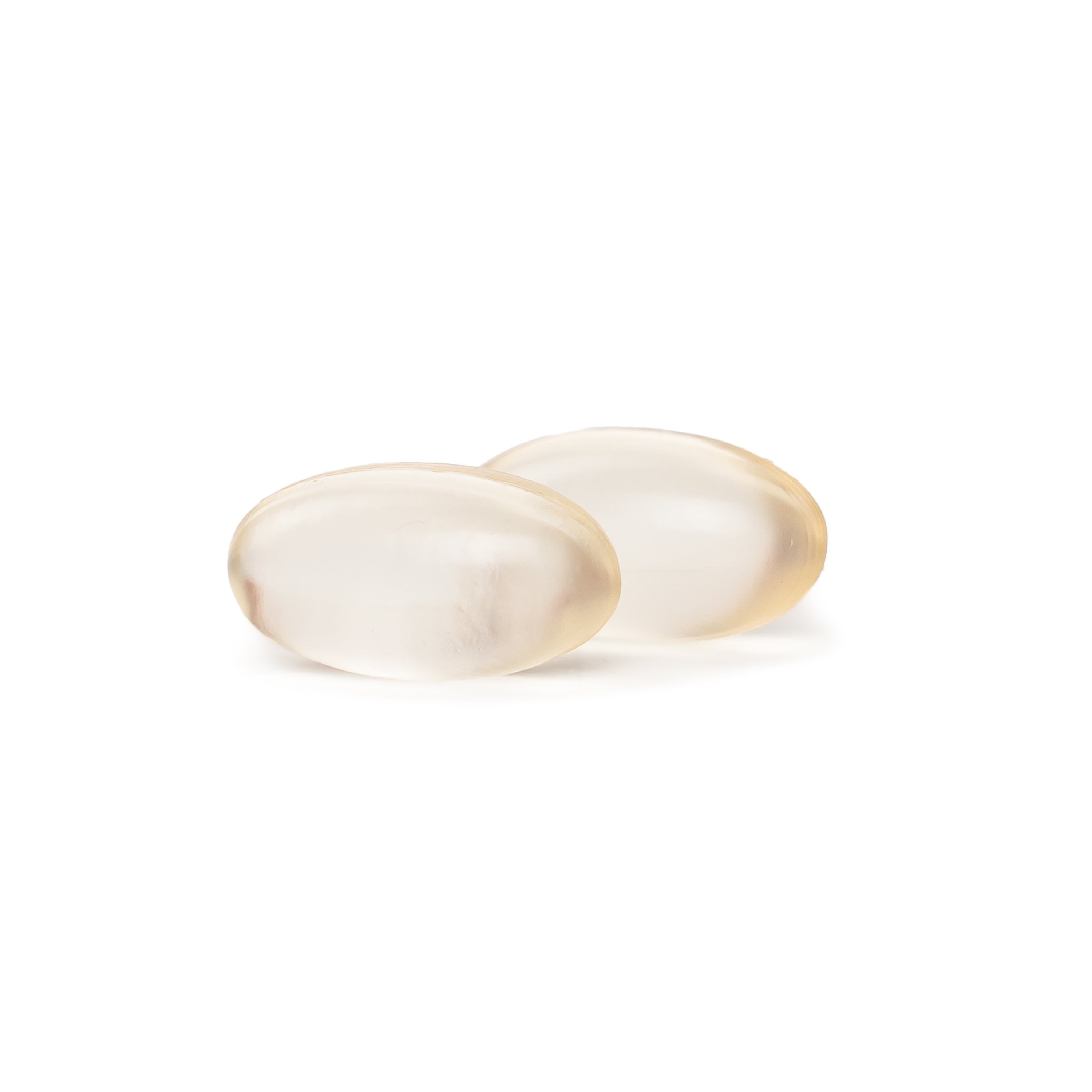 Two clear NatureWise Vegan Vitamin E softgel capsules on a white background