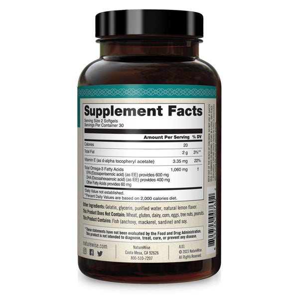 Omega-3 Fish Oil 1,000mg + Vitamin E, 60 Softgels
