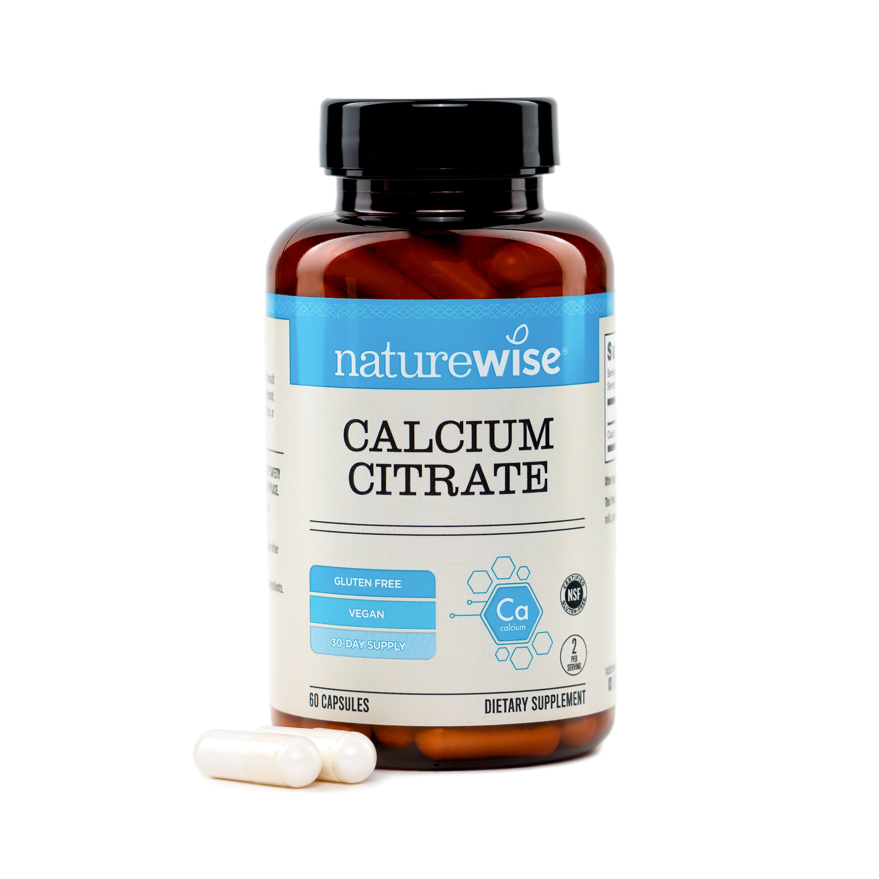 NatureWise Calcium Citrate 300 mg 60 Capsules supplement bottle with capsules on a white background