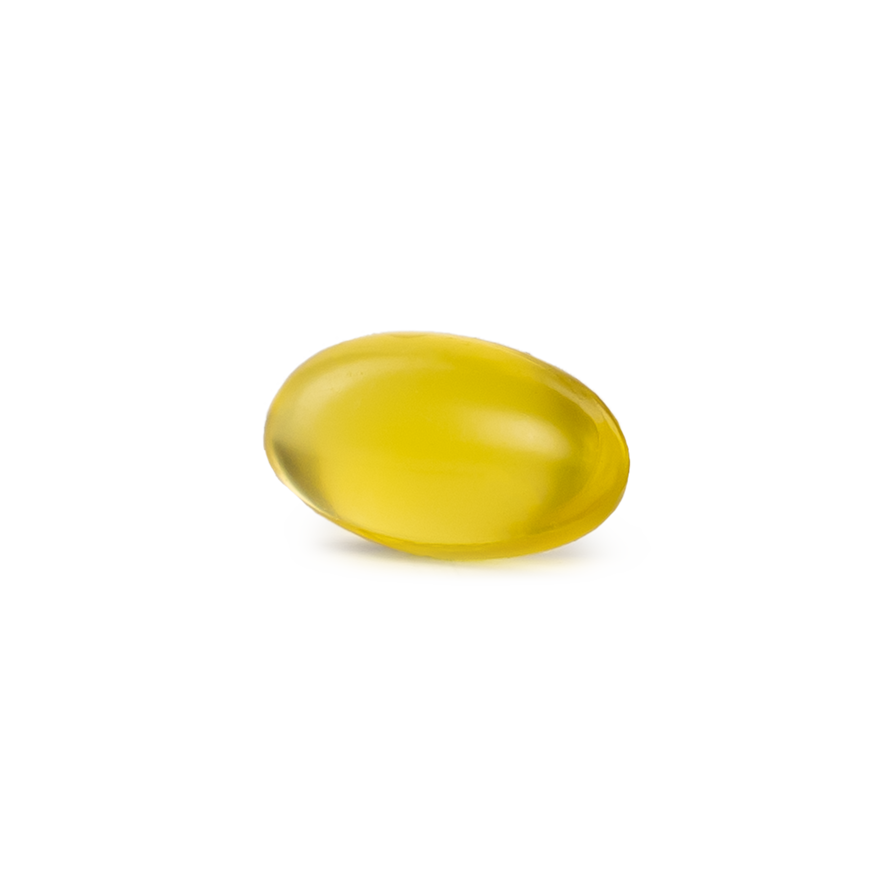 A single translucent Naturewise Vegan Vitamin D3 From Pine Tree with Vitamin K2 yellow softgel capsule placed in front, on a clear background