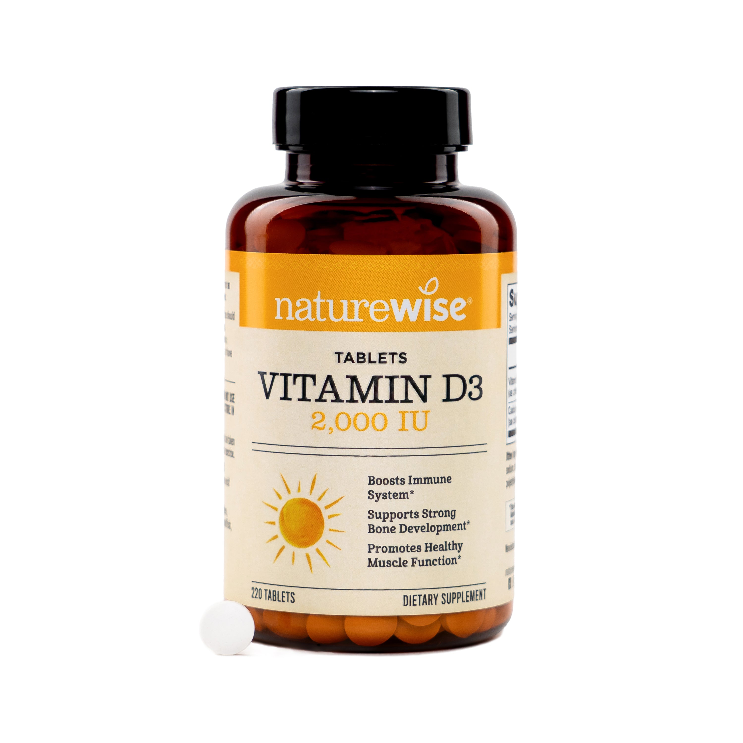 Naturewise Vitamin D3 tablets supplement  2000IU bottle on a white background
