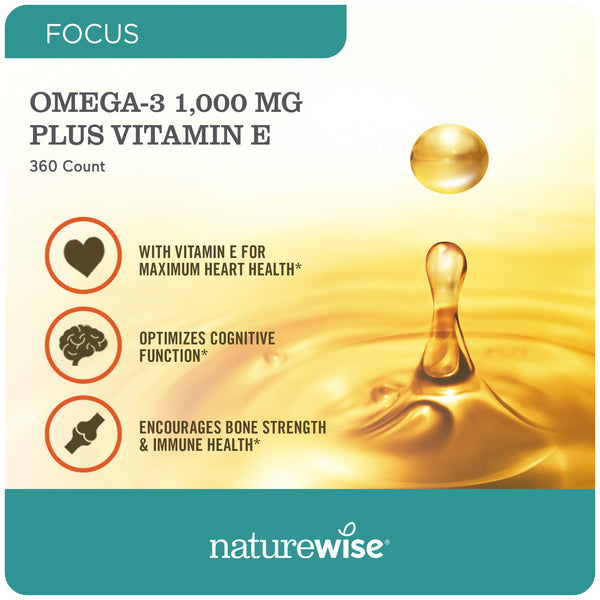 Omega-3 Fish Oil 1,000mg + Vitamin E, 180 Softgels