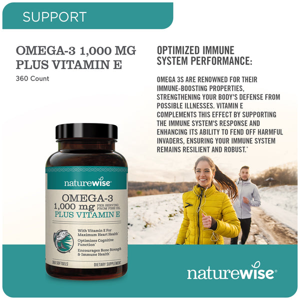 Omega-3 Fish Oil 1,000mg + Vitamin E, 180 Softgels