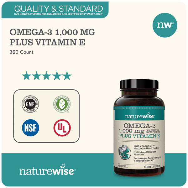 Omega-3 Fish Oil 1,000mg + Vitamin E, 60 Softgels