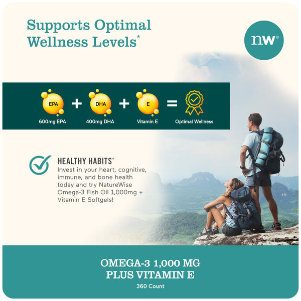 Omega-3 Fish Oil 1,000mg + Vitamin E, 60 Softgels