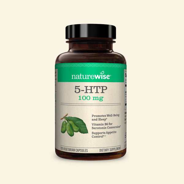 5-HTP 100 mg on light background 