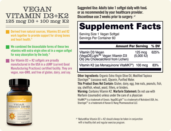Vegan Vitamin D3 + K2 Sup Facts 