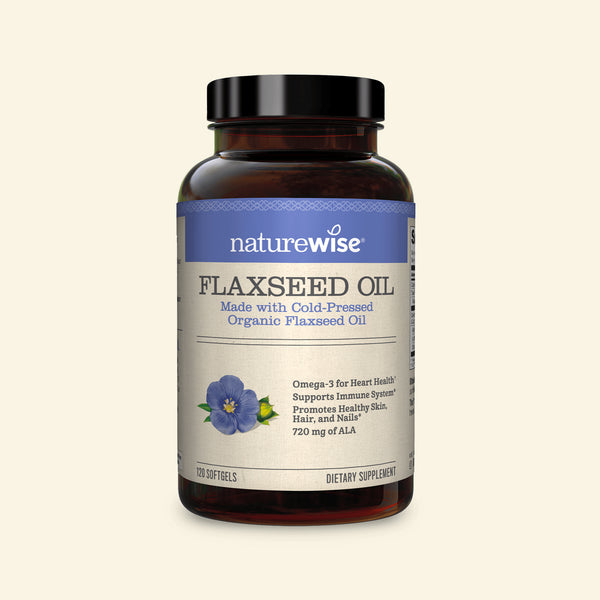Organic Flaxseed Oil on light background 