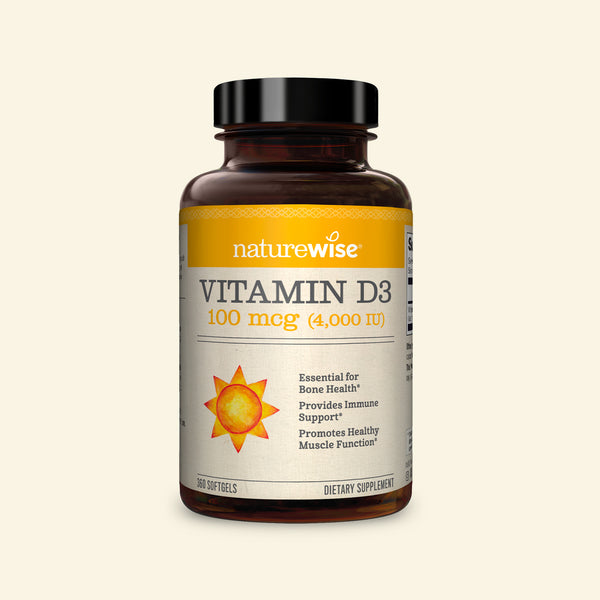 Vitamin D3 4,000 IU - 100 mcg 360 Softgels on light background 